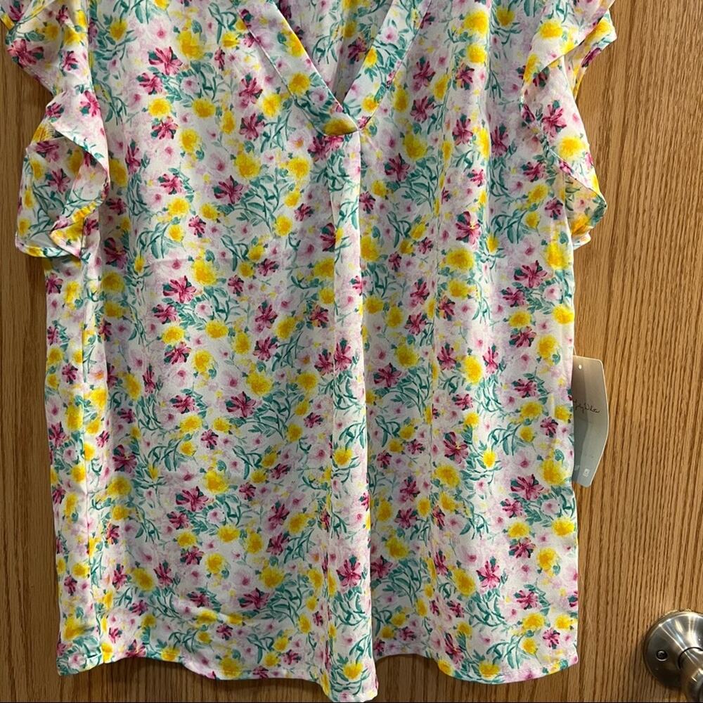 NEW Lily White Ruffle Cap Sleeve Floral V-Neck Top Women's Size Small Spring - Picture 5 of 8